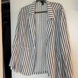 AQUA Blue and White Striped Summer Linen Blazer- Womens- LARGE Brand New